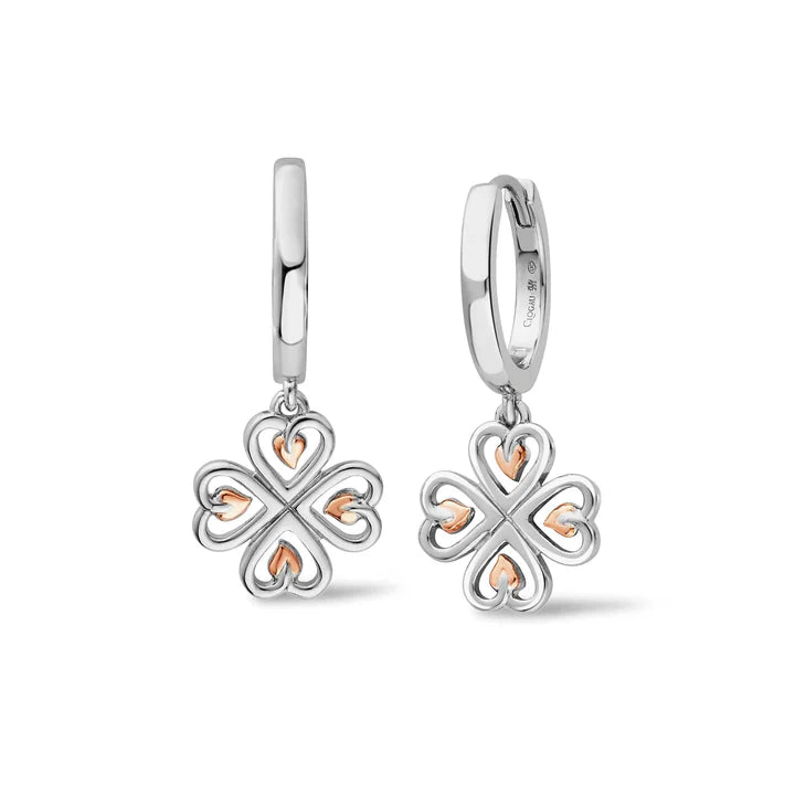 Cloagu Tree of Life Sterling Silver Heart Drop-Hoop Earrings