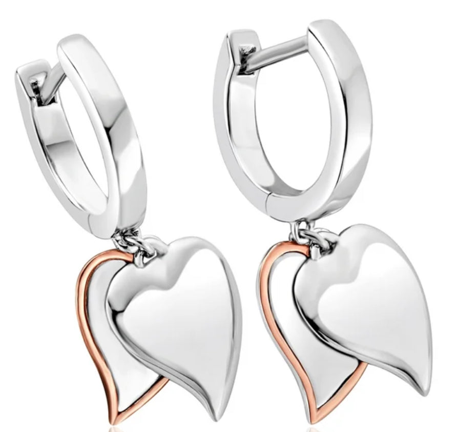 Clogau Silver Cwtch Love Story Double Heart Earrings