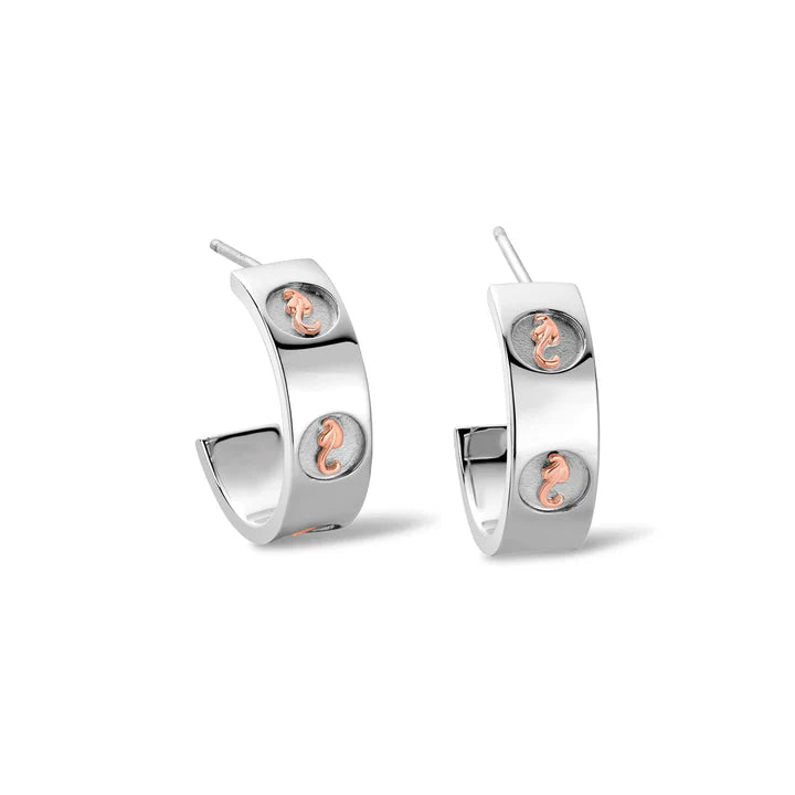 Clogau Insignia Sterling Silver Slim Half-Hoop Earrings