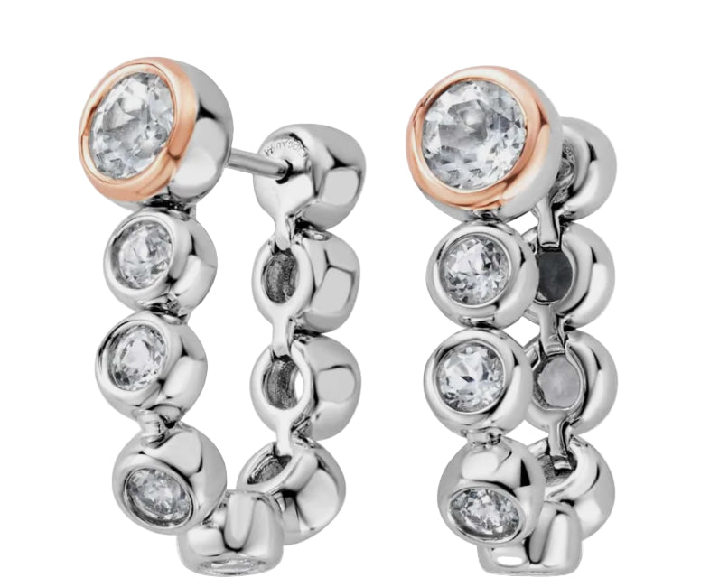 Clogau Celebration Sterling Silver Drop-Hoop Earrings with Topaz