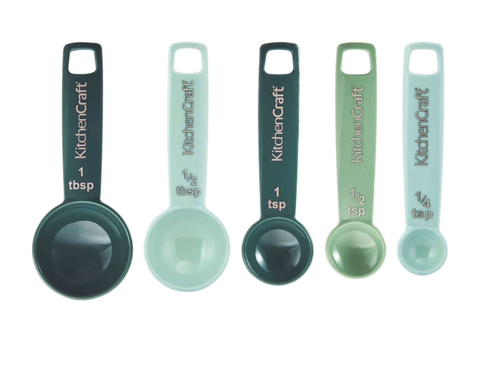 KitchenCraft 5 Piece Nesting Measuring Spoons, Green And Blue