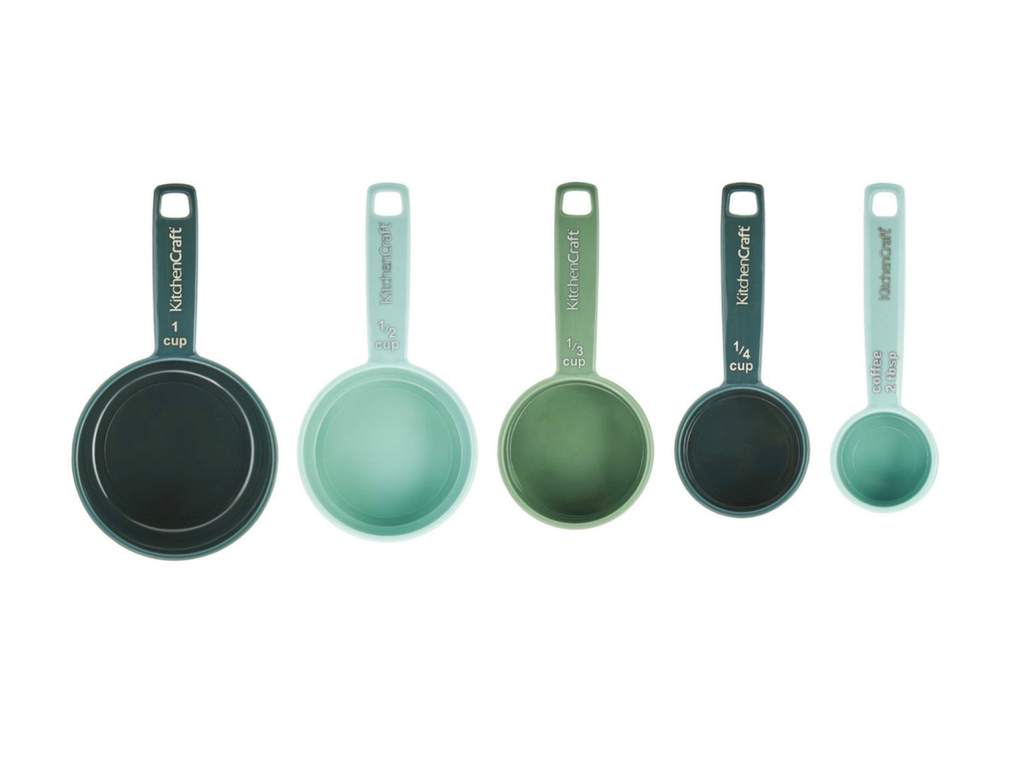 KitchenCraft 5pc Measuring Cup Set with Space Saving, Nestable Kitchen Cups, Green and Blue