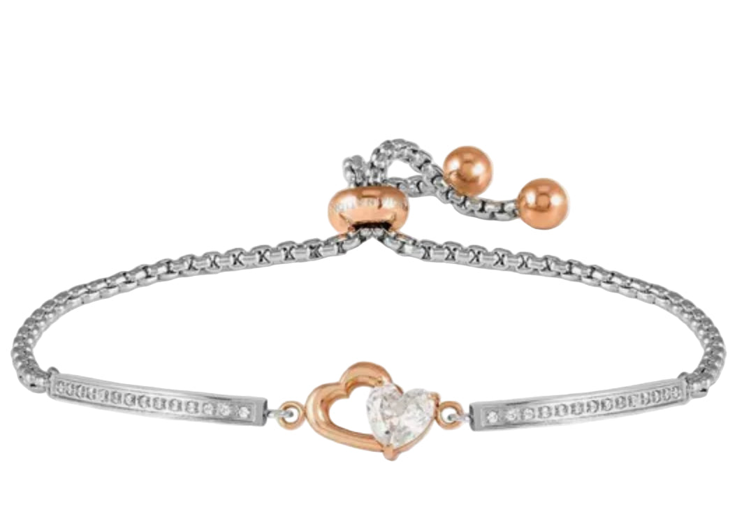 Nomination Milleluci Rose Plated Steel And Zirconia Double Heart Bracelet 028020/022