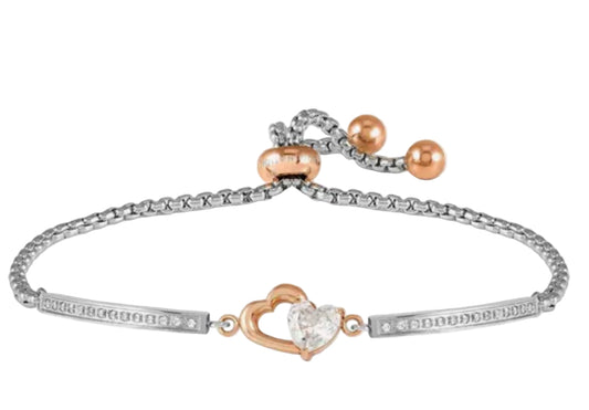 Nomination Milleluci Rose Plated Steel And Zirconia Double Heart Bracelet 028020/022