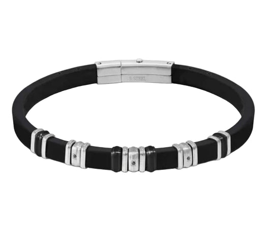 Nomination City Energy Steel And Rubber Black Detail Zirconia Bracelet 028821/039