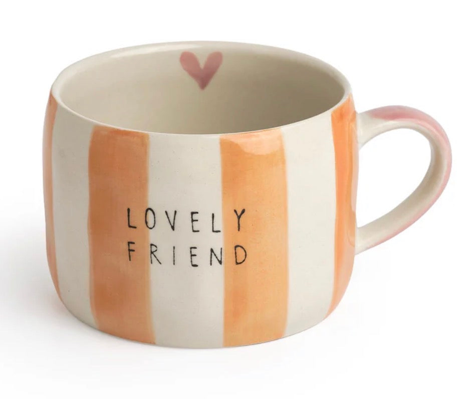 Bellybutton Designs Lovely Friend Orange Stripe Mug