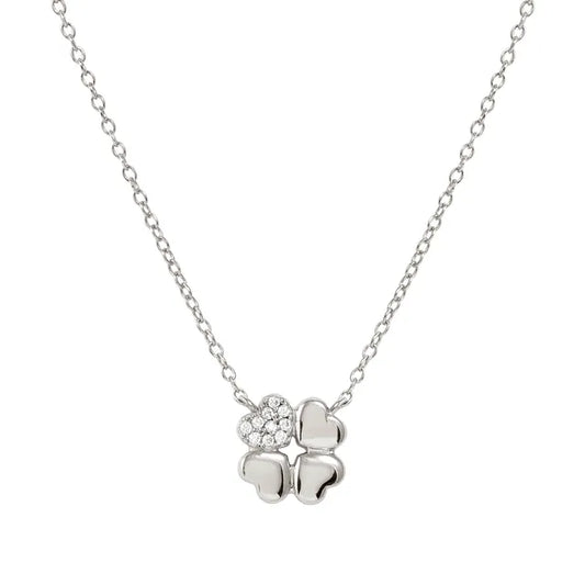 Nomination Petit Sparkle Sterling Silver Necklace With Cubic Zirconia And Four Leaf Clover Pendant 242303/001