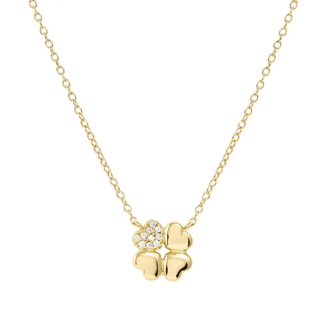 Nomination Petit Sparkle Sterling Silver With Gold Plating Necklace With Cubic Zirconia And Four Leaf Clover Pendant 242303/003
