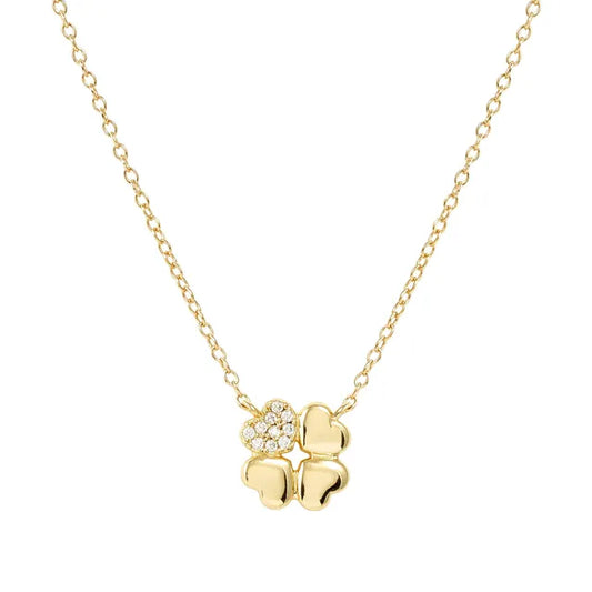 Nomination Petit Sparkle Sterling Silver With Gold Plating Necklace With Cubic Zirconia And Four Leaf Clover Pendant 242303/003