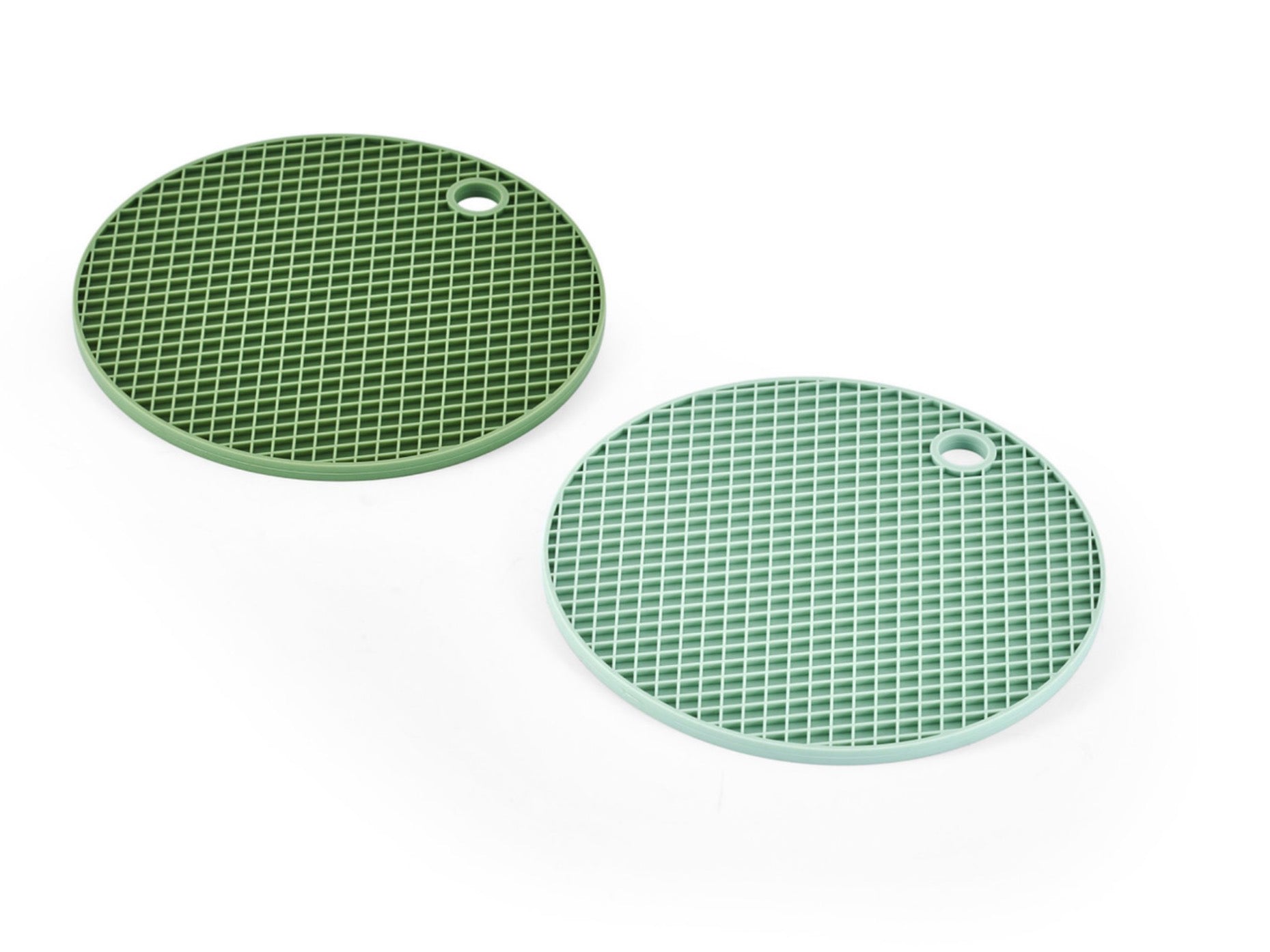 KitchenCraft Silicone 20cm Round Trivets Light and Dark Green