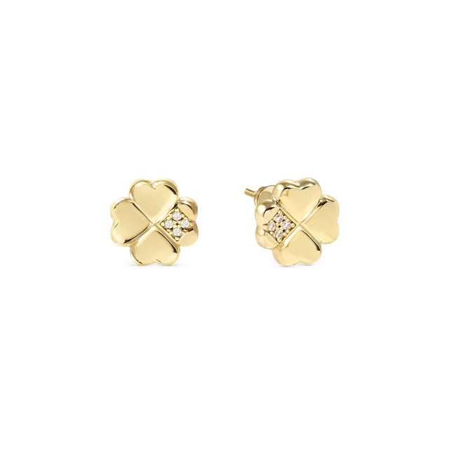 Nomination Petit Sparkle Sterling Silver With Gold Plating With Cubic Zirconia And Four Leaf Clover Earrings 242304/003