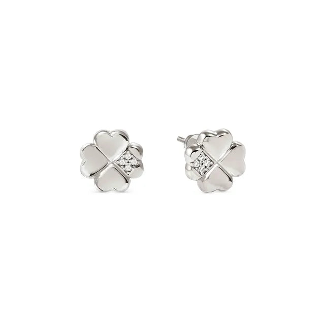 Nomination Petit Sparkle Sterling Silver  With Cubic Zirconia And Four Leaf Clover Earrings 242304/001