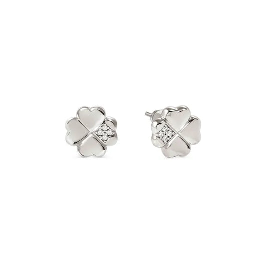 Nomination Petit Sparkle Sterling Silver  With Cubic Zirconia And Four Leaf Clover Earrings 242304/001