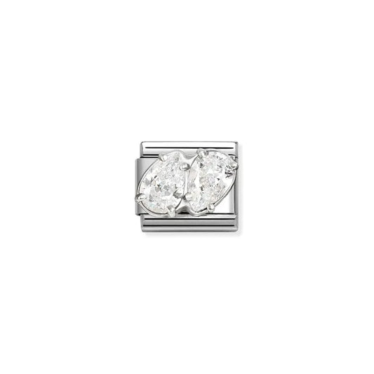 Nomination Stainless steel Composable Classic Link Silver Double Drop White Cubic Zirconia 330329/09