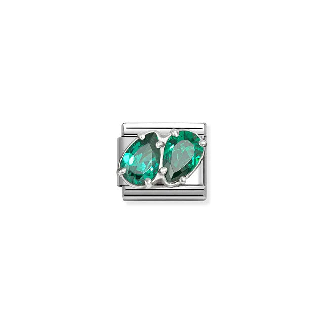 Nomination Stainless steel Composable Classic Link Silver Double Drop Green Cubic Zirconia 330329/12