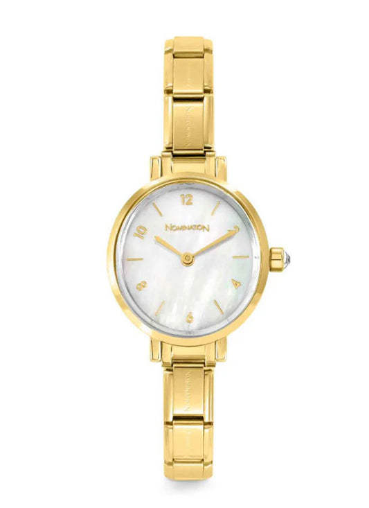 Nomination Silver and White Oval Gold Steel Strap Mother of Pearl Paris Watch 076041/008