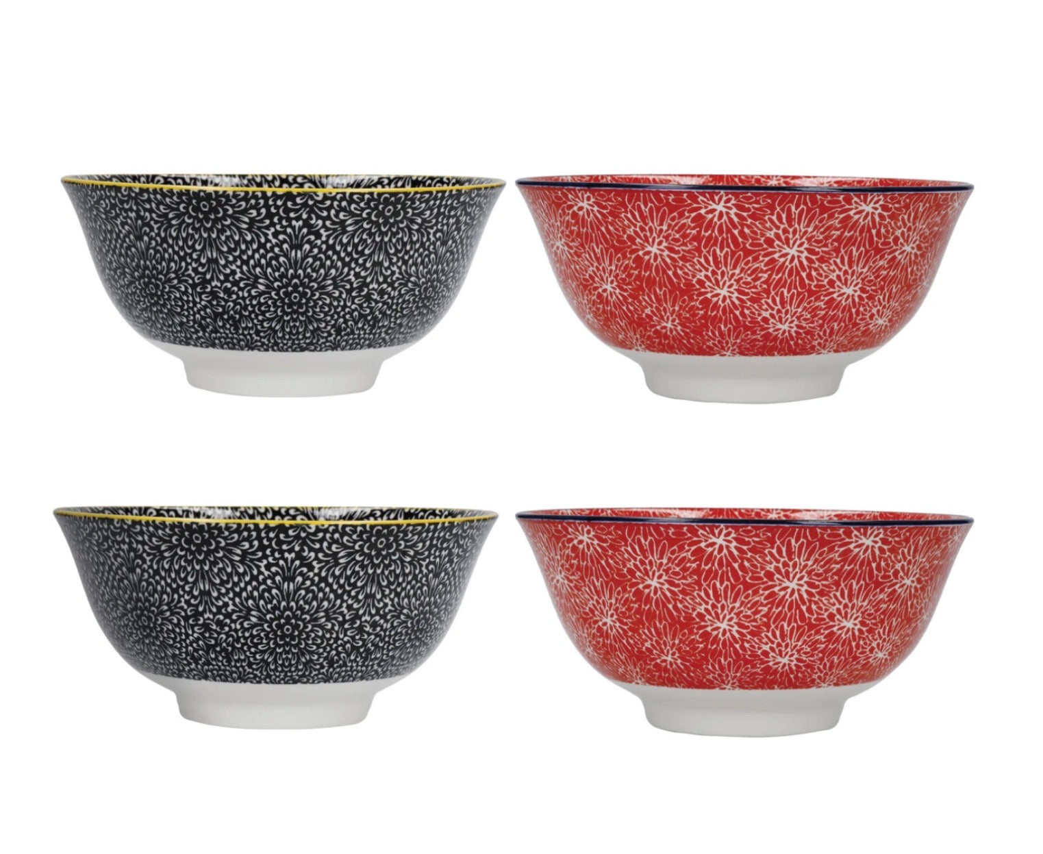 KitchenCraft Bowls Set of 4 Red and Black Design
