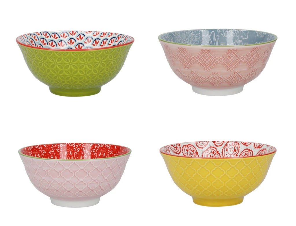 KitchenCraft Patterned Cereal Bowl Set in Gift Box Ceramic Brights Designs 15cm 14 Pieces