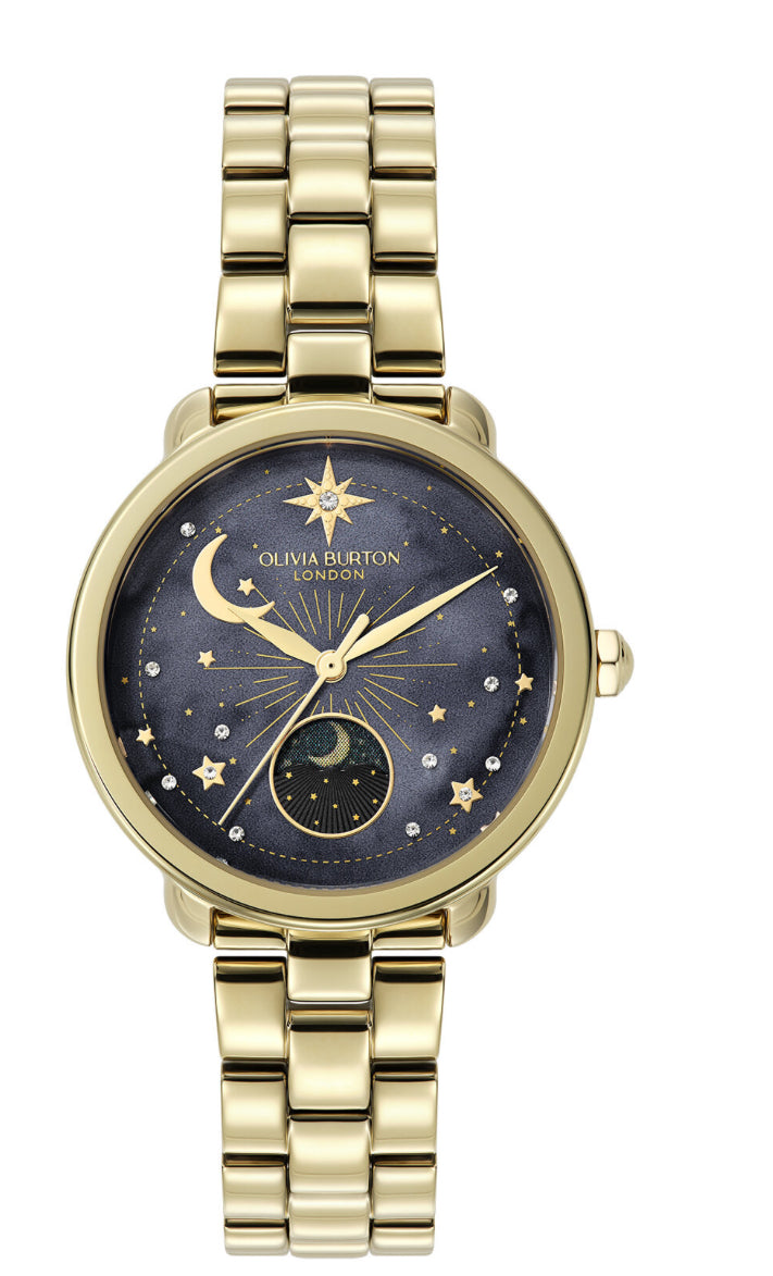 Olivia Burton Celestial 34mm Moon Phase Black & Gold Bracelet Watch