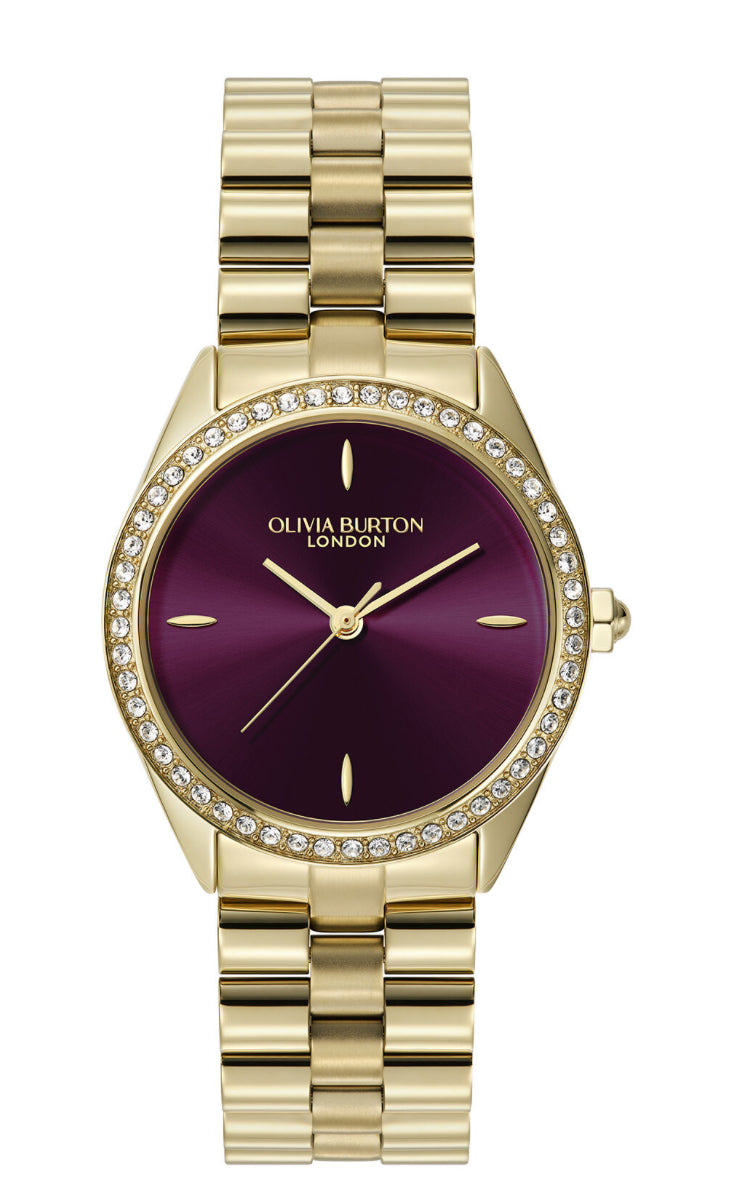 Olivia Burton Sports Luxe 34mm Bejewelled Cherry Lacquer & Gold Bracelet Watch