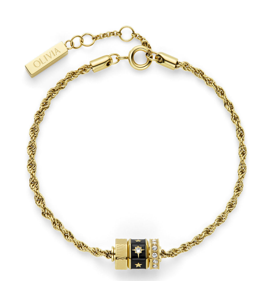 Olivia Burton Signature Black & Gold Plated Bead Charm Bracelet