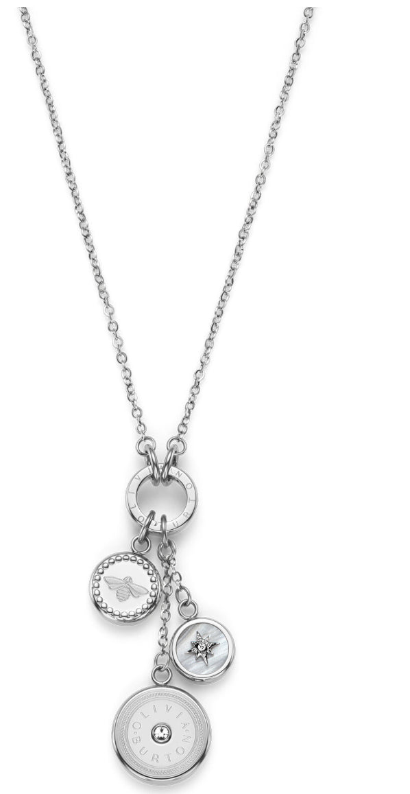 Olivia Burton Signature Bee And North Star Silver Tone Charm Necklace