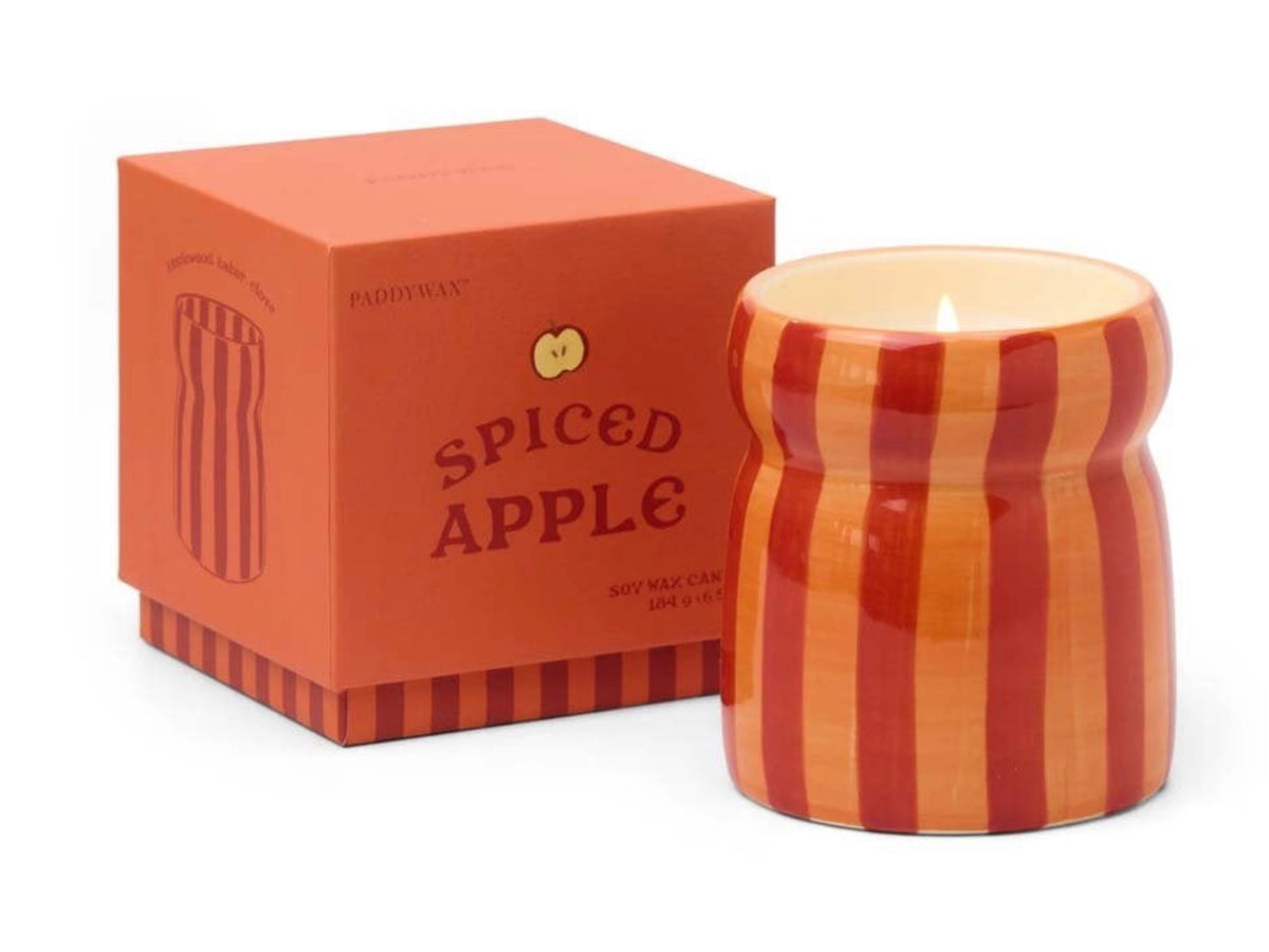 Paddywax Red & Coral Striped Spiced Apple Candle
