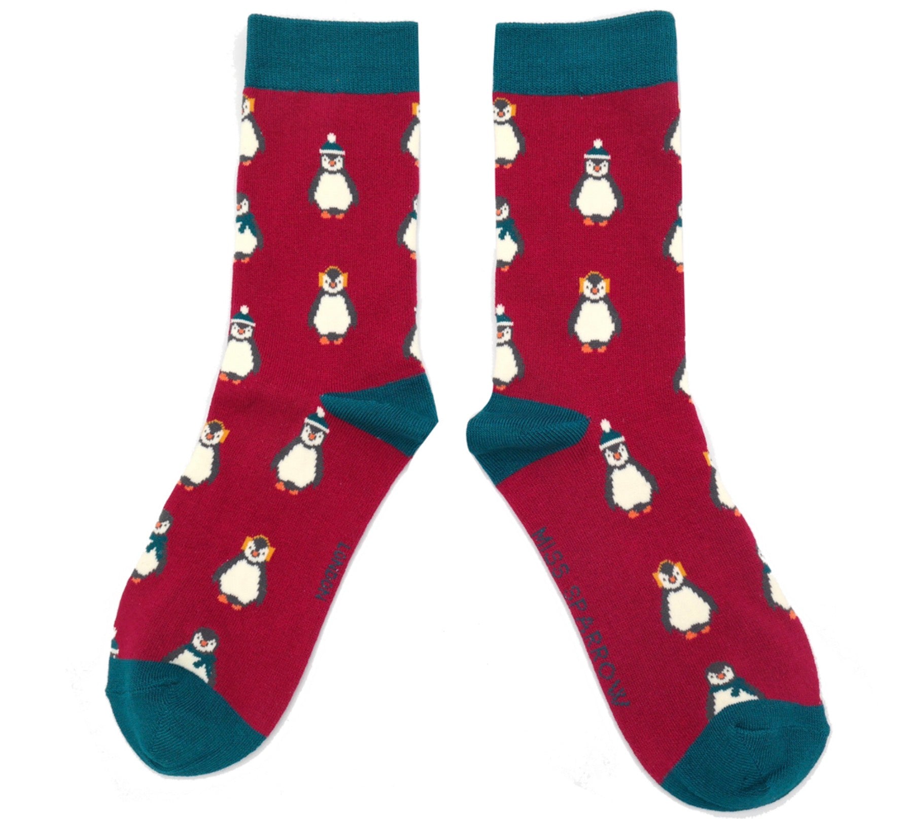 Miss Sparrow Baby Penguins Socks Wine