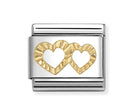 Nomination Stainless steel Link etched Double Heart in yellow gold