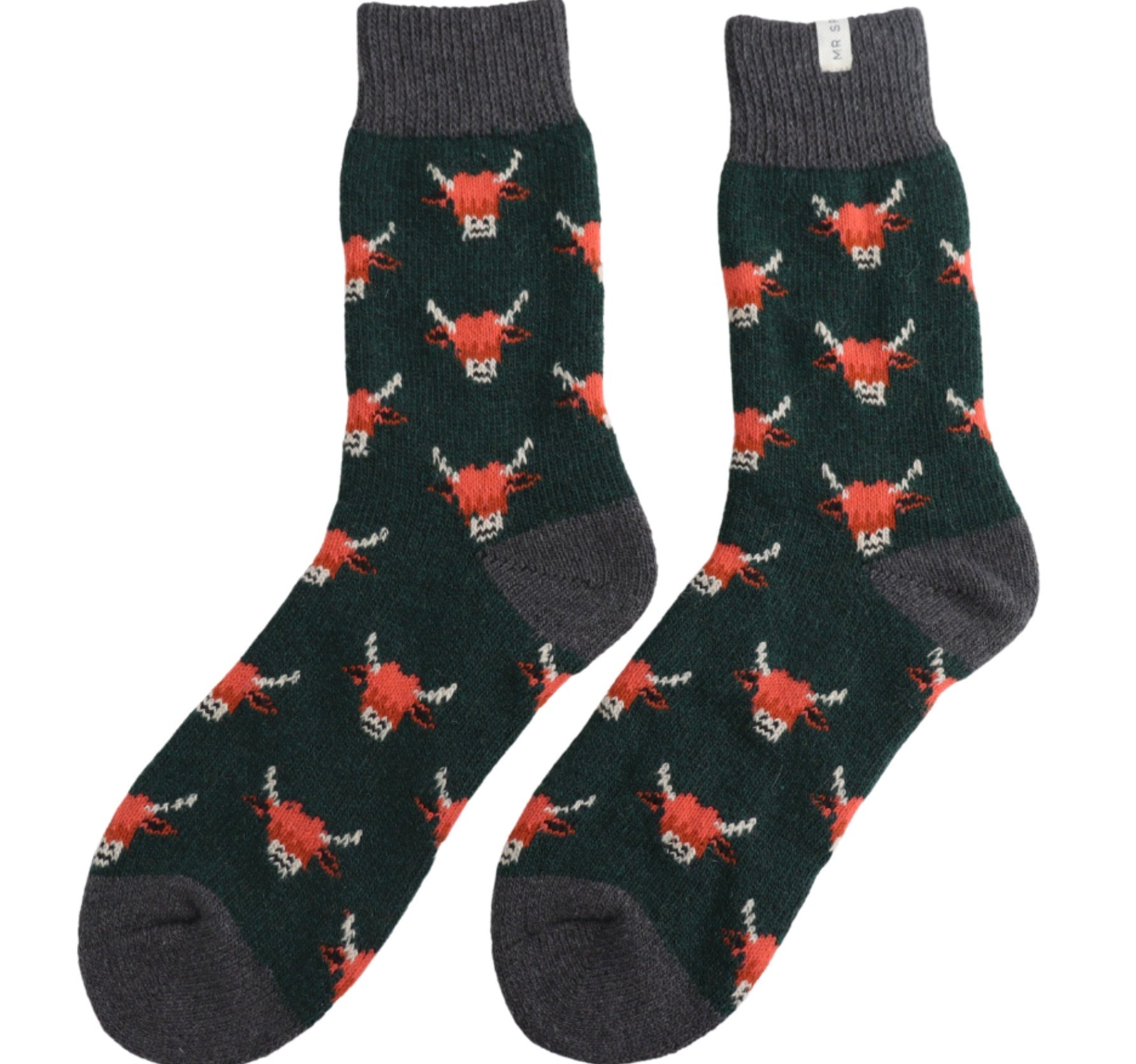 Mr Sparrow Wool Highland Cows Socks Green