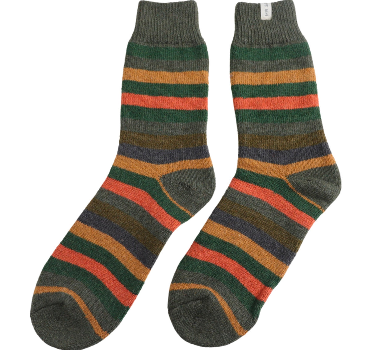 Mr Sparrow Wool Striped Socks Olive