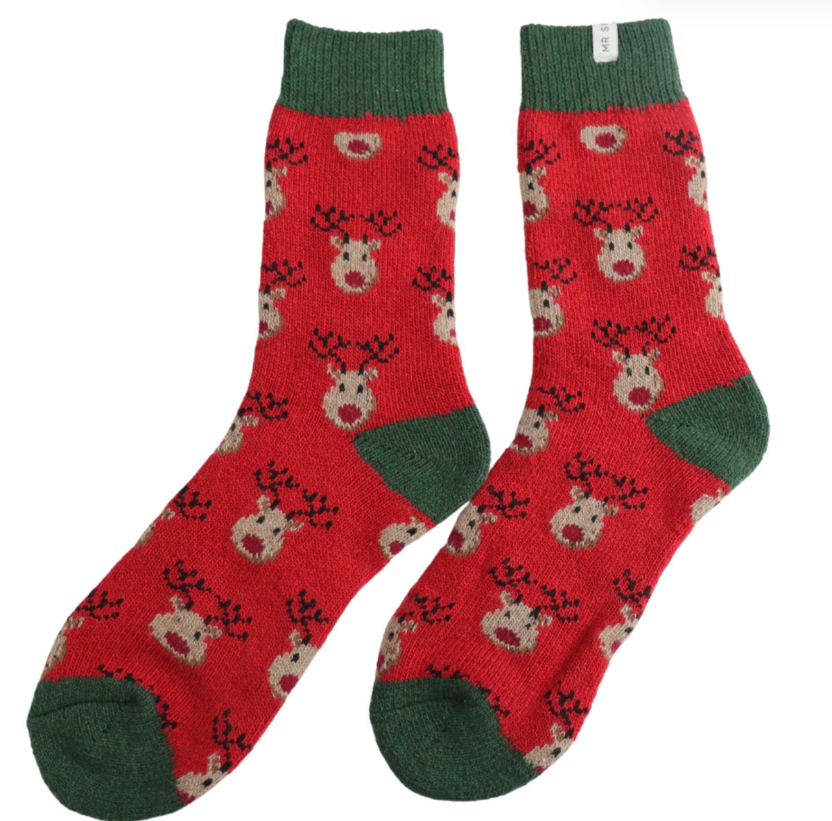 Mr Sparrow Wool Reindeer Socks Red