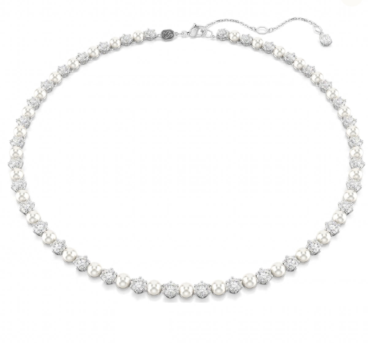 Swarovski Matrix Tennis Necklace Crystal Pearl Round Cut White Rhodium Plated