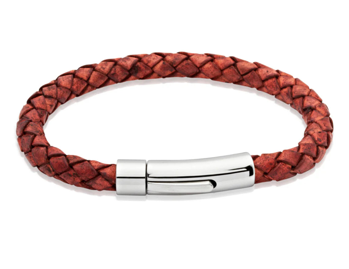 Unique And Co Men’s Antique Rust Leather Bracelet With Stainless Steel Clasp 21cm