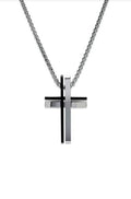 Unique And Co Men’s Black And Steel Double Cross Necklace