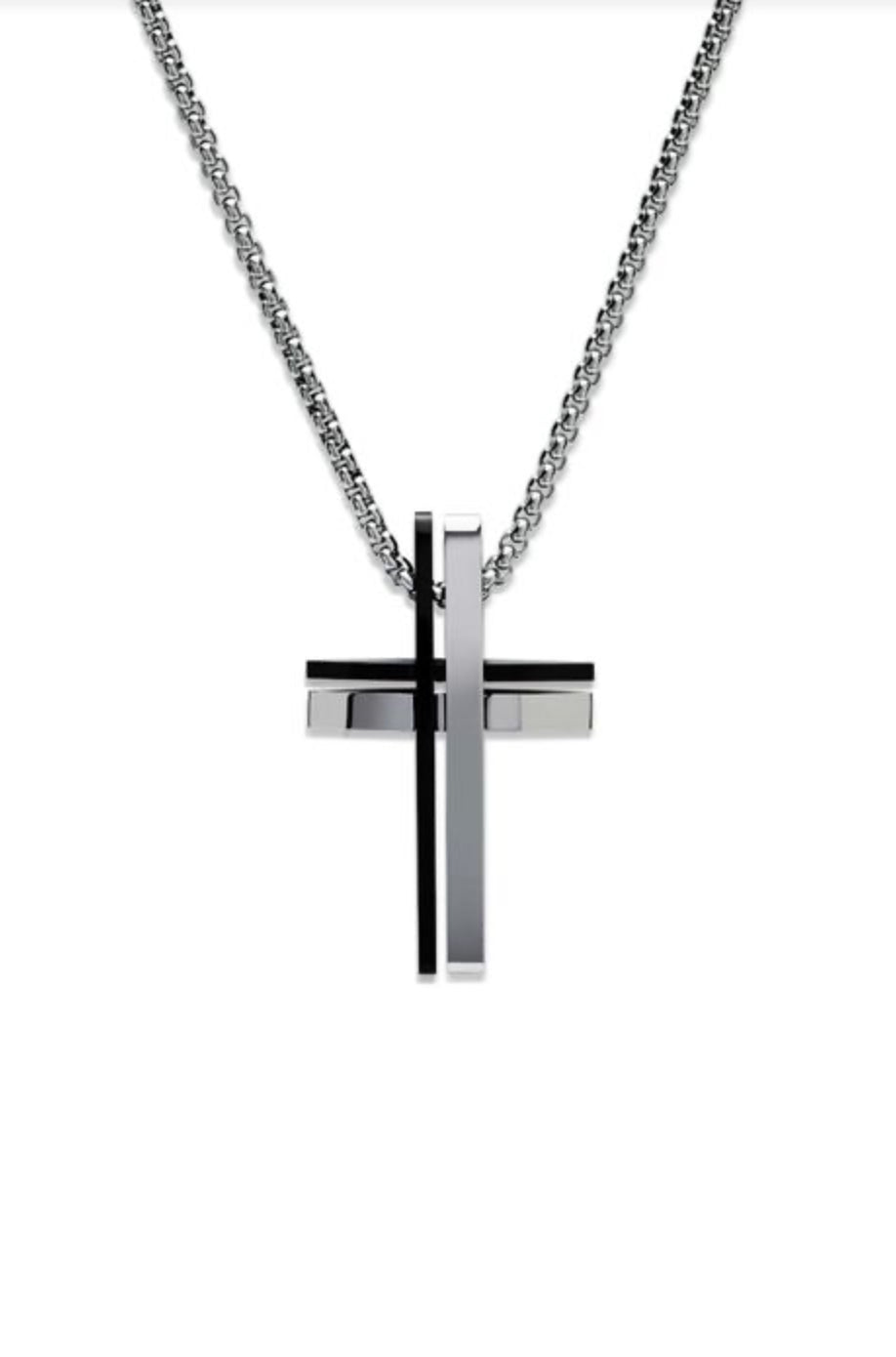 Unique And Co Men’s Black And Steel Double Cross Necklace