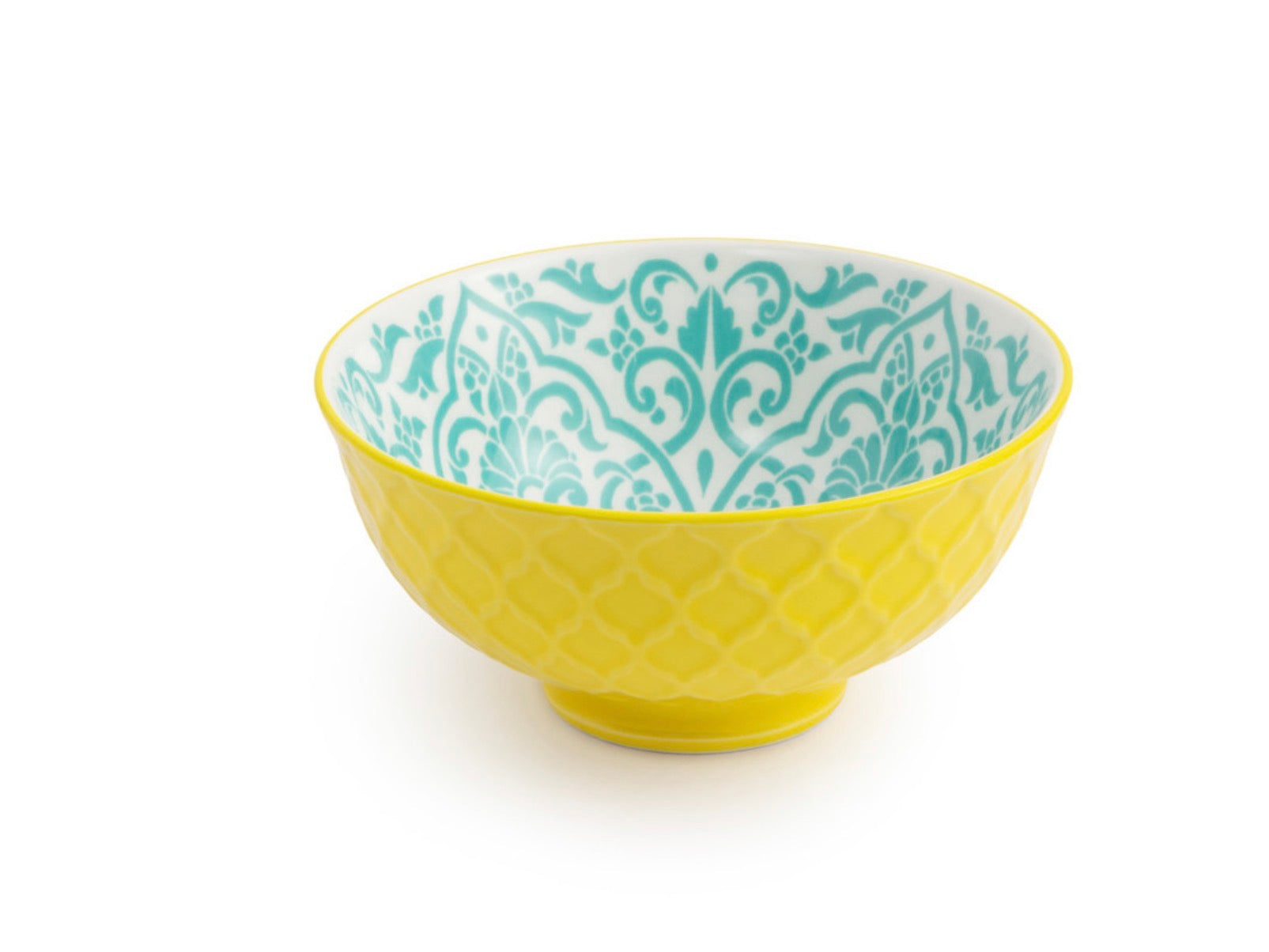 Mikasa Yellow and Blue Geometric Stoneware Nibble Bowl 12cm
