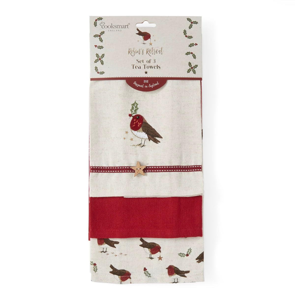 Christmas Robins Retreat Tea Towels 3pk