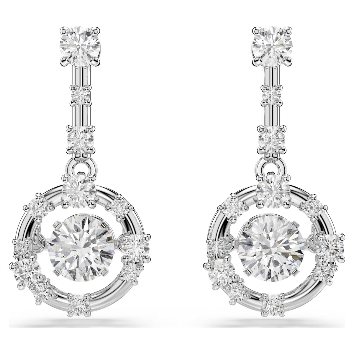 Swarovski Constella Drop Earrings Round Cut Dancing Stone White Rhodium Plated