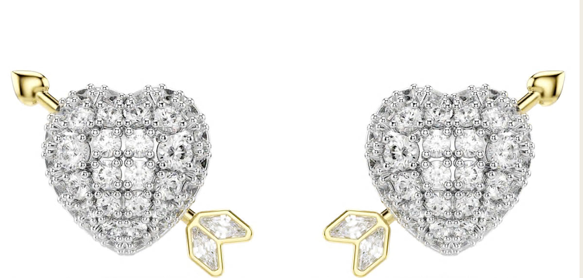 Swarovski Idyllia Stud Earrings Mixed Cuts Heart With Arrow White