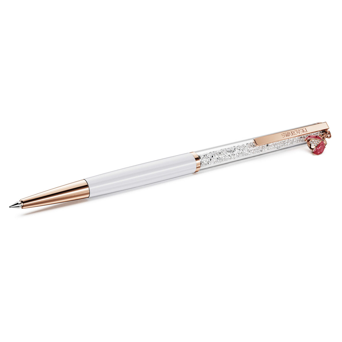 Swarovski Crystalline Ballpoint Pen Ladybird White Red Lacquered RoseGold Plated