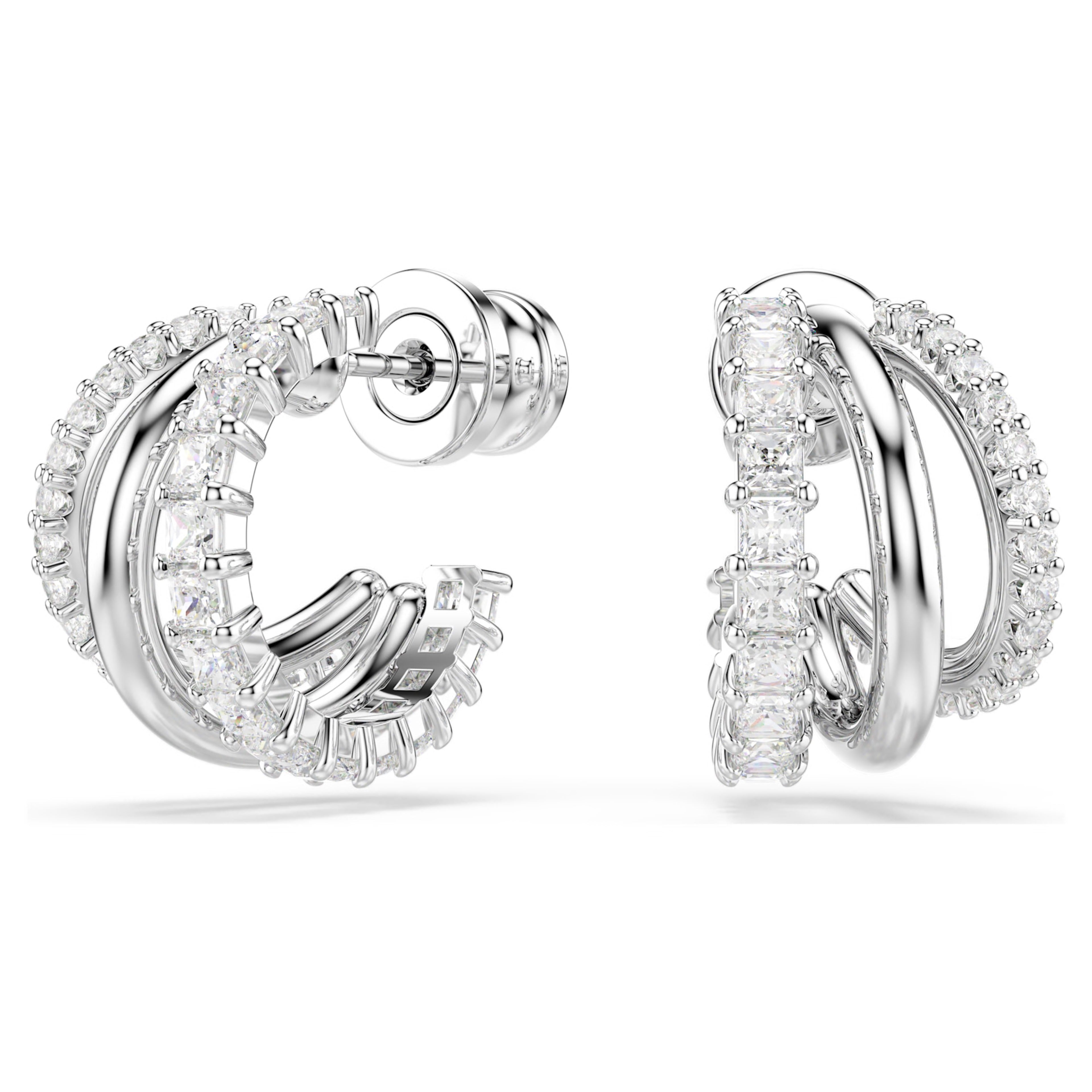Swarovski Hyperbola Hoop Earrings Round Cut Mini White Rhodium Plated