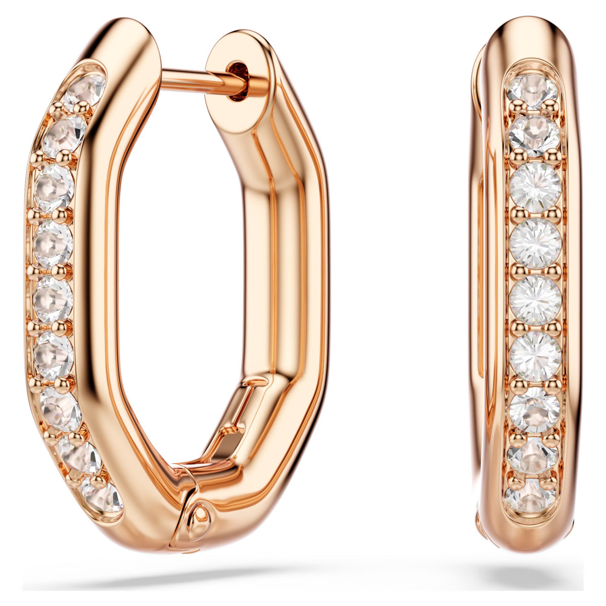 Swarovski Dextera Hoop Earrings Octagon Shape Round Cut Small White RoseGold Plated