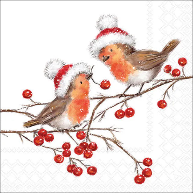 Ambiente Christmas Paper Napkins Robins White
