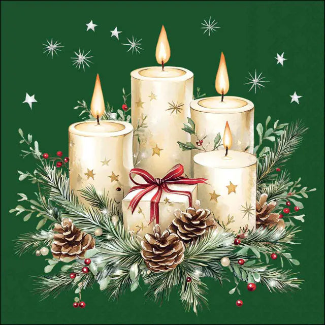 Ambiente Christmas Paper Napkins Candles and Gift Green