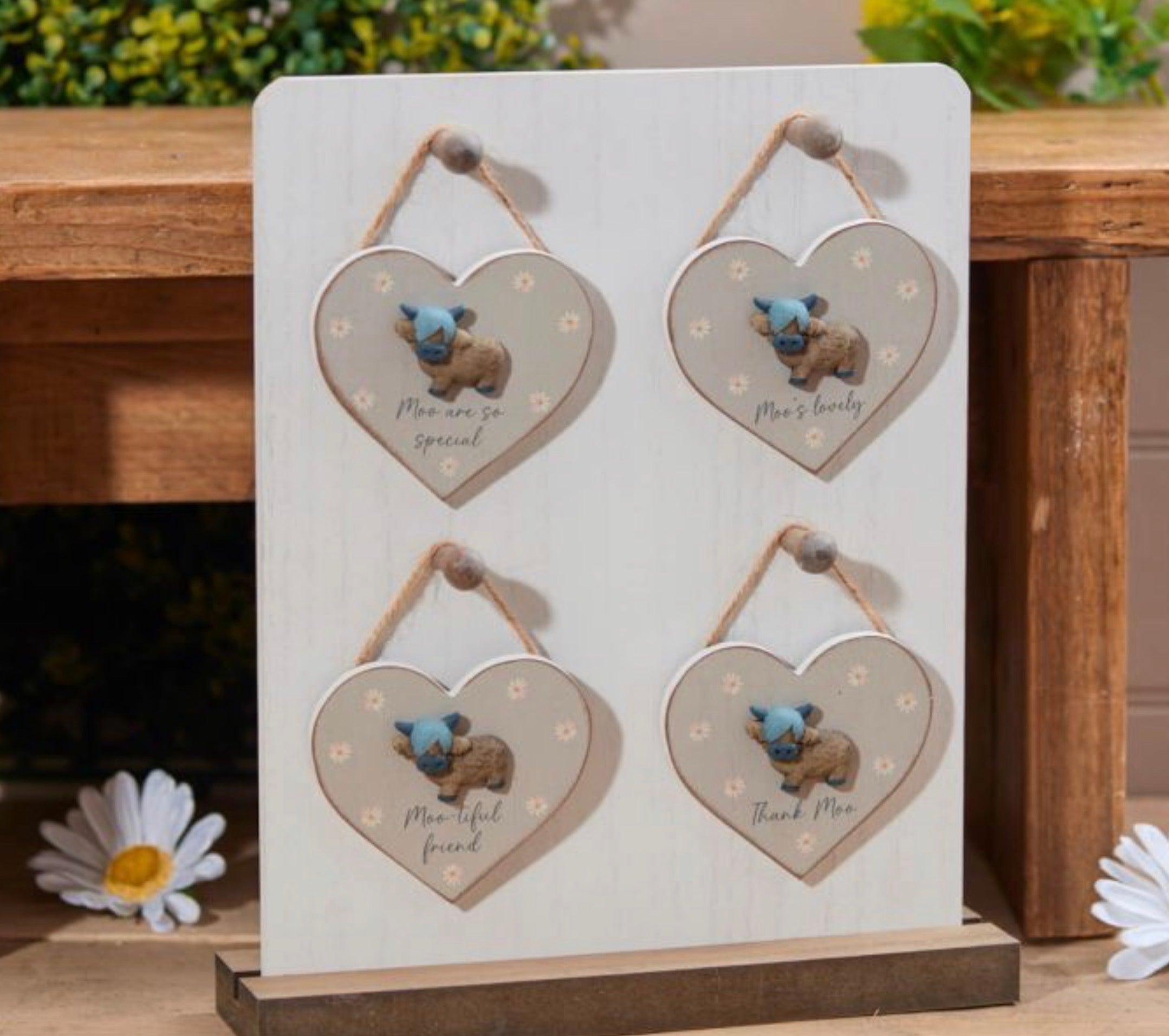 Richard Lang - Dougal Resin Highland Cow Wood Heart Hanger 1 of 4 Assisted Sayings
