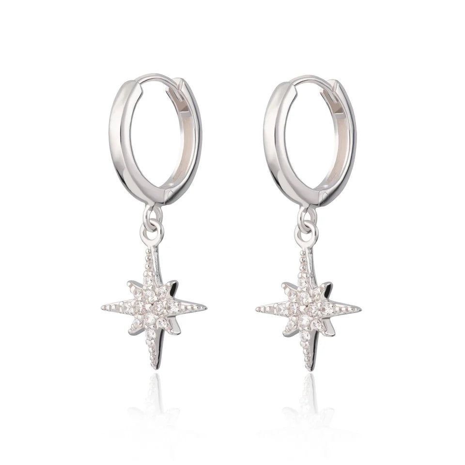 Scream Pretty Starburst Hoop Earrings Rhodium Plated Sterling Silver