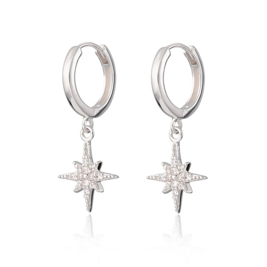 Scream Pretty Starburst Hoop Earrings Rhodium Plated Sterling Silver