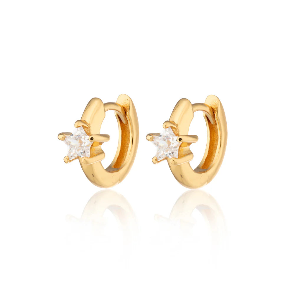 Scream Pretty Sparkling Single Star Huggie Earrings 18k Gold Plated Sterling Silver