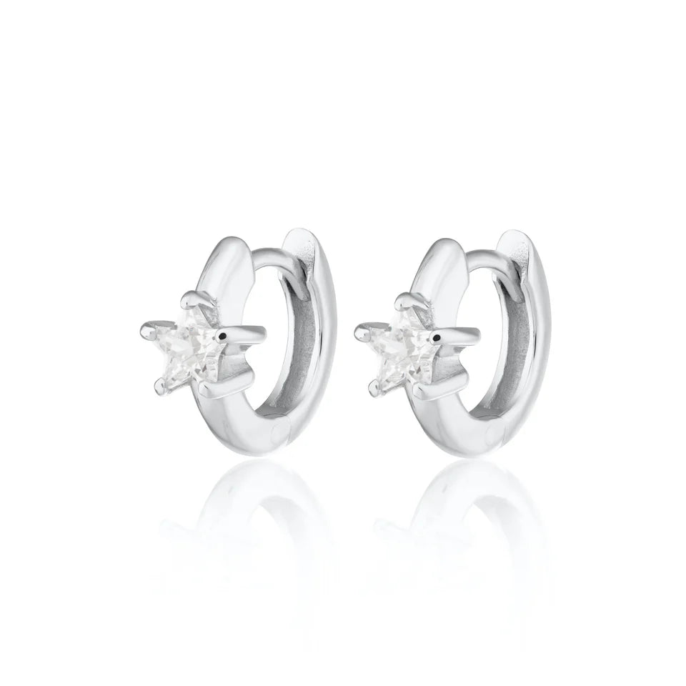 Scream Pretty Sparkling Single Star Huggie Earring Rhodium Plated Sterling Silver